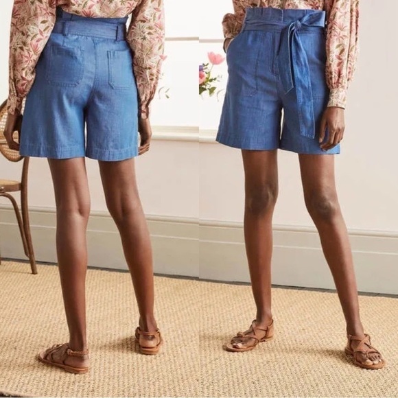 BODEN High Rise Chambray Elgin Paperbag Shorts Sz 6 - Picture 1 of 4